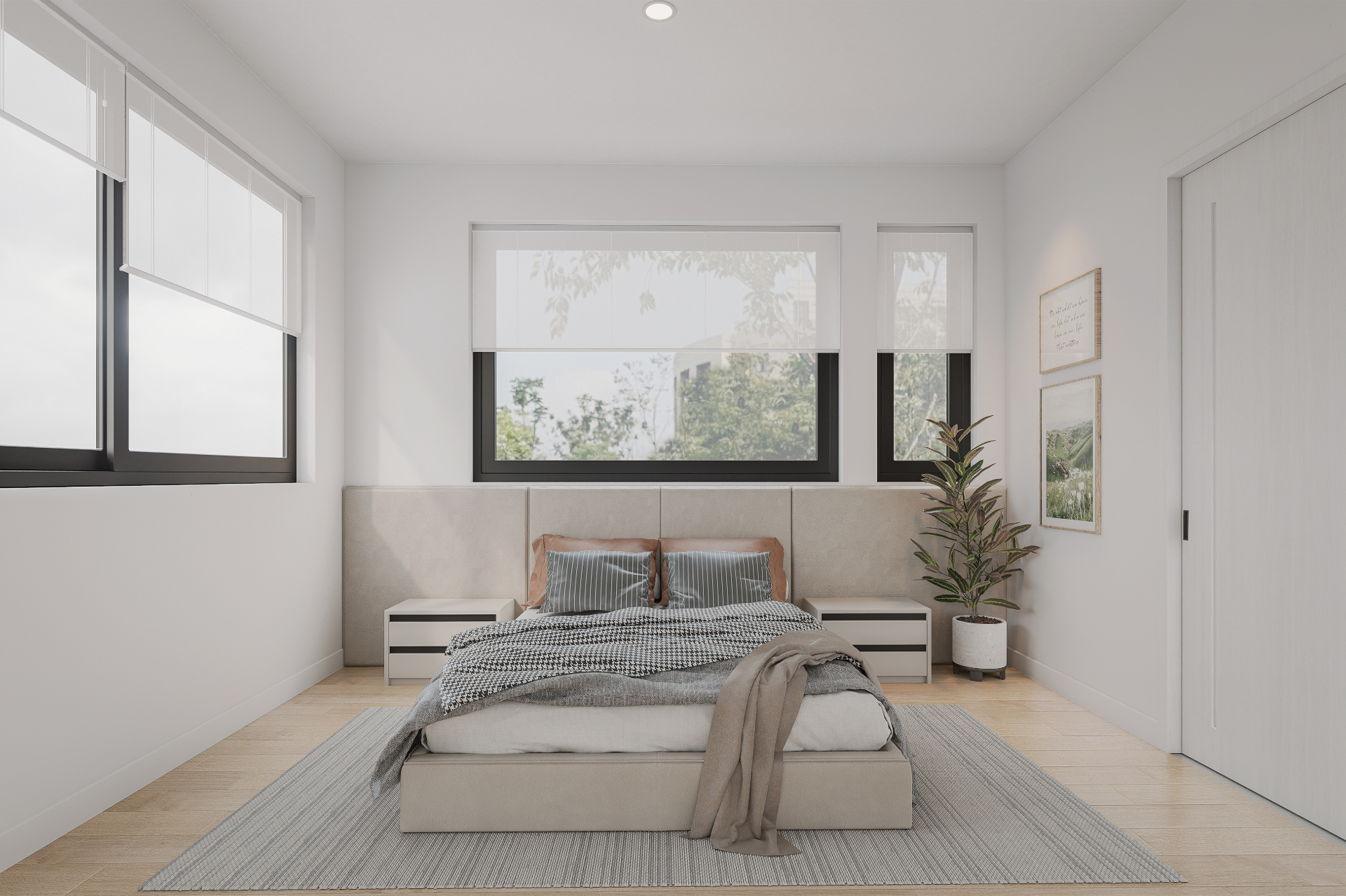 Unit 6 — primary bedroom with corner windows