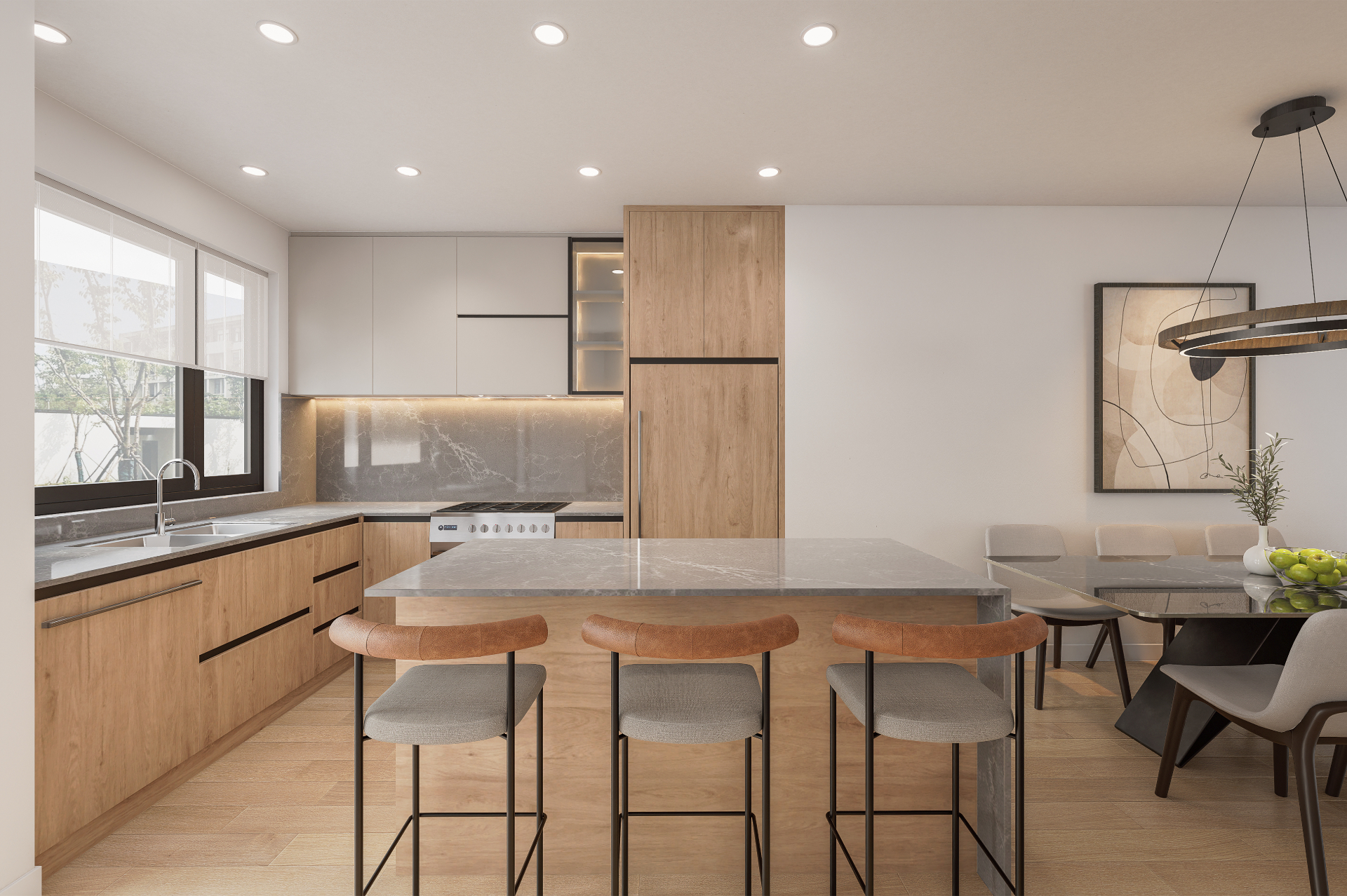 Unit 6 — kitchen and dining with island