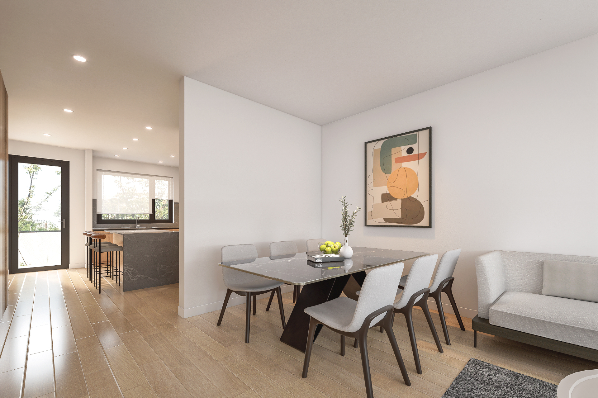 Units 2–5 — dining area looking toward kitchen